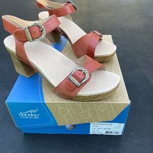 DANSKO Sandals Womens Sz EU 41 Orange Leather 3" Wood Heel Platform New